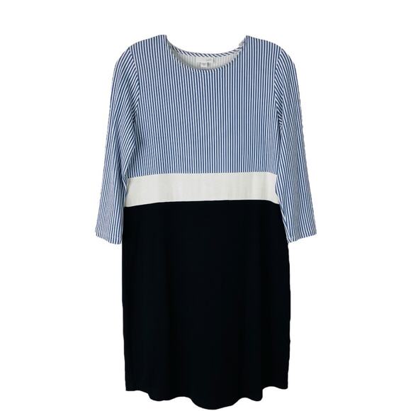 J. Jill Dresses & Skirts - J. Jill blue white striped coastal nautical color block stretchy midi dress XS